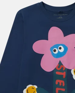 Smiling Flower Motif Long Sleeve T-Shirt