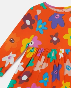 Smiling Flower Print Dress And Bloomers Set