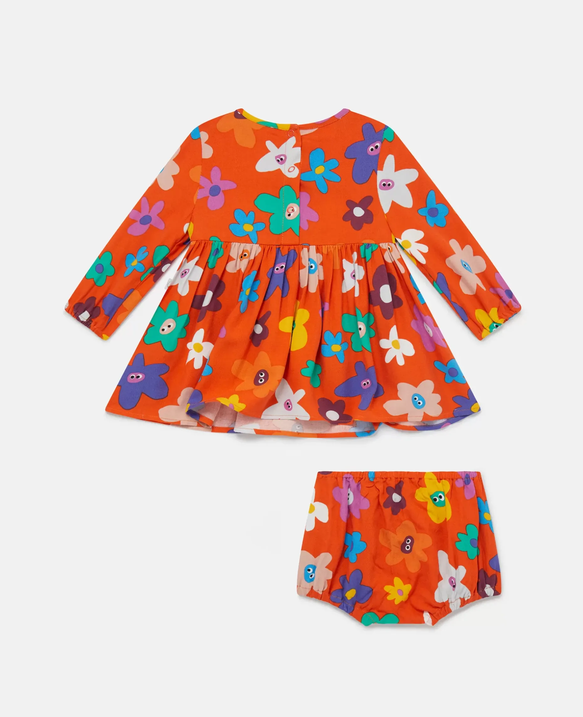 Smiling Flower Print Dress And Bloomers Set