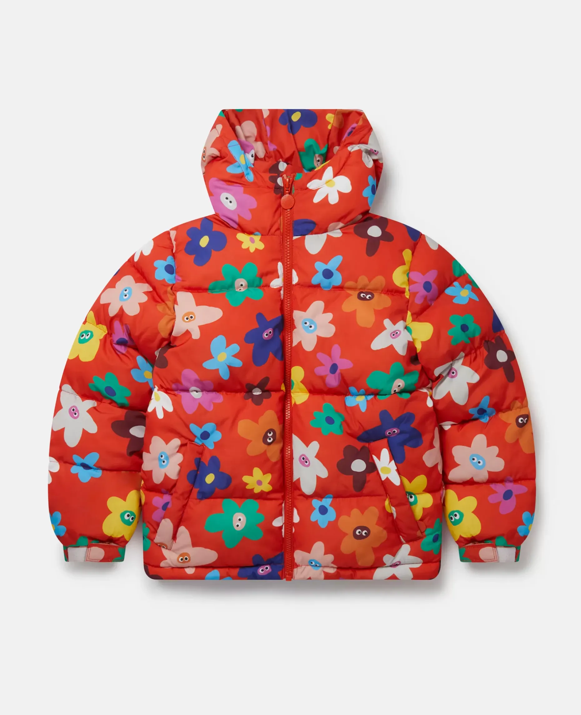 Smiling Flower Print Hooded Puffer Coat