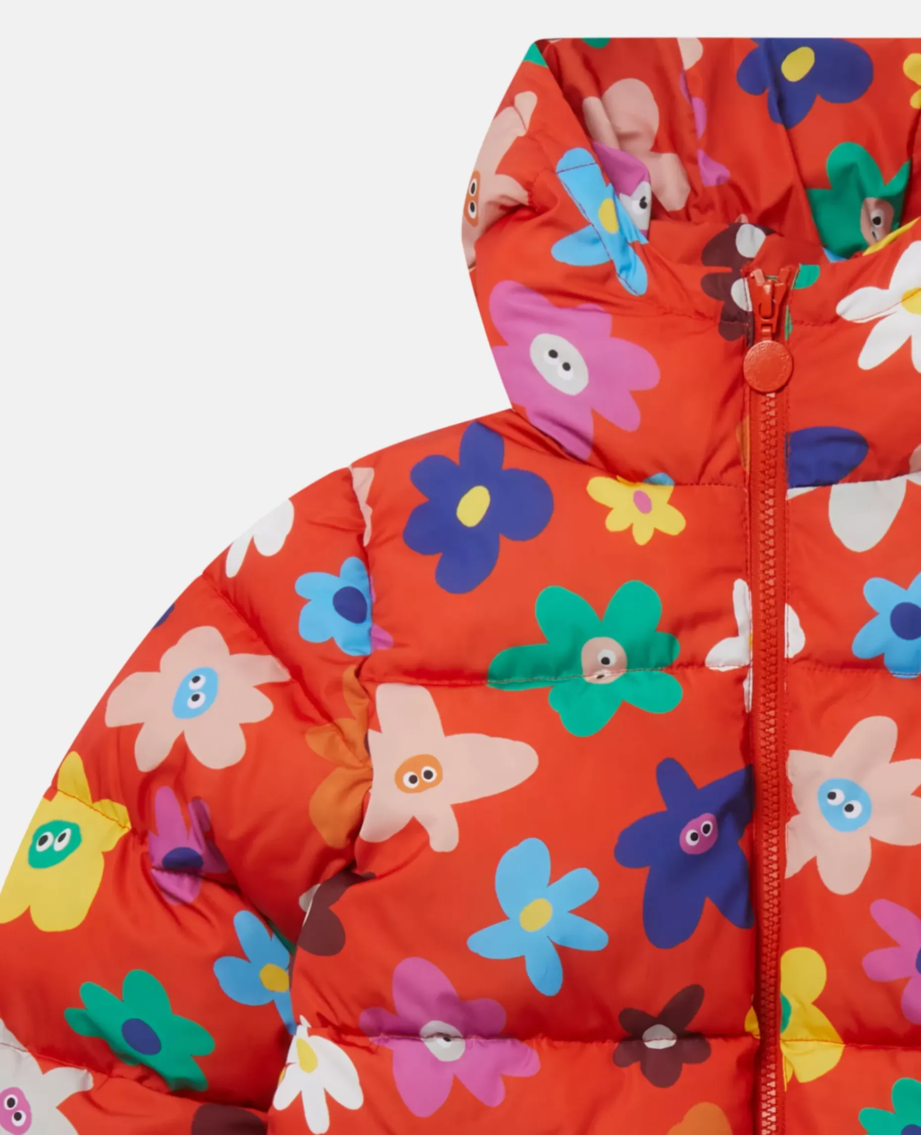 Smiling Flower Print Hooded Puffer Coat
