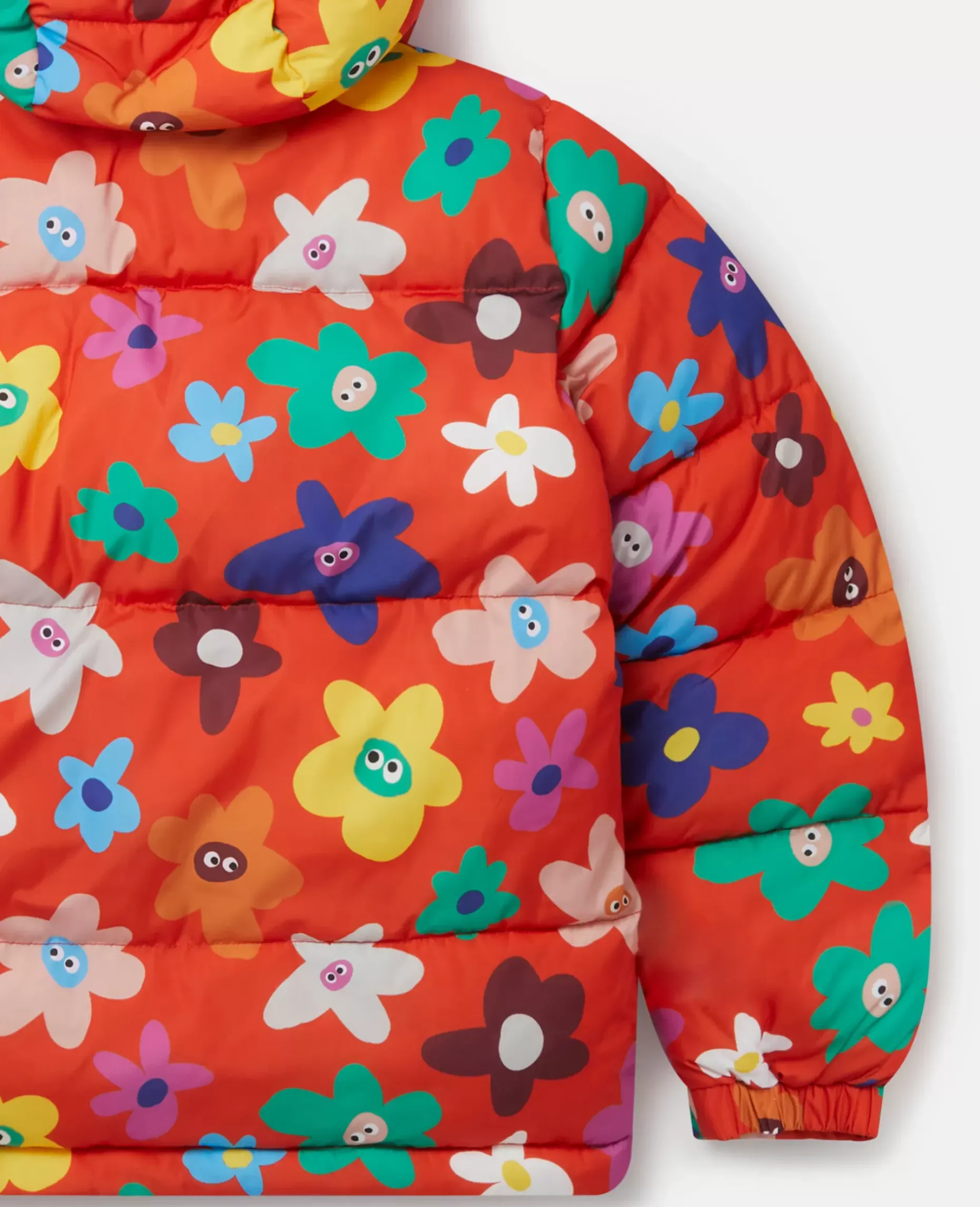 Smiling Flower Print Hooded Puffer Coat