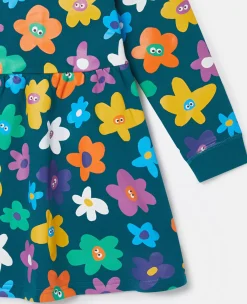 Smiling Flower Print Jersey Dress