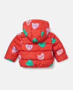 Smiling Heart Print Puffer Coat