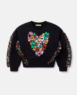 Smudged Heart Print Fringed Sweatshirt