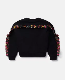 Smudged Heart Print Fringed Sweatshirt