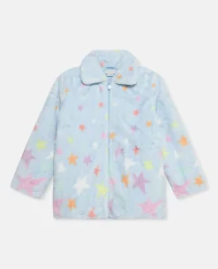Star Print Fluffy Collared Jacket