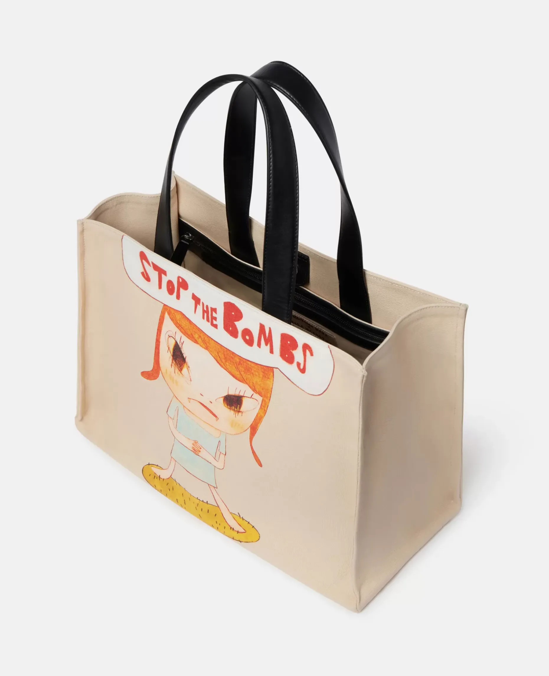 Stop The Bombs Print Cotton Canvas Tote Bag