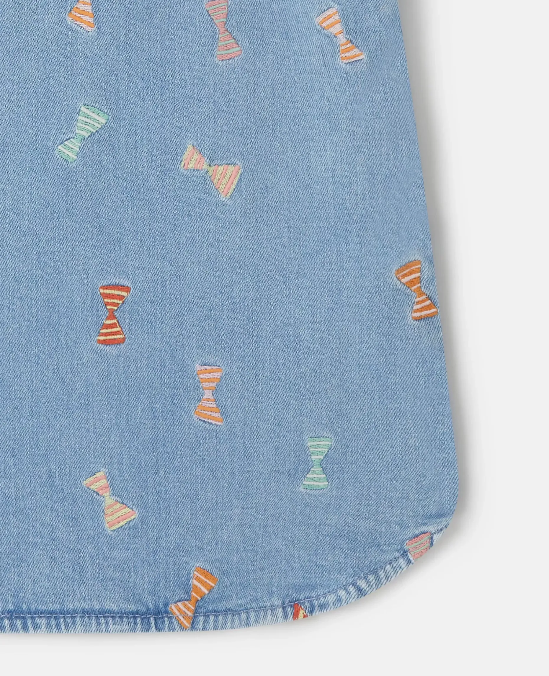 Striped Bow Embroidery Denim Dress