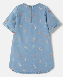 Striped Bow Embroidery Denim Dress