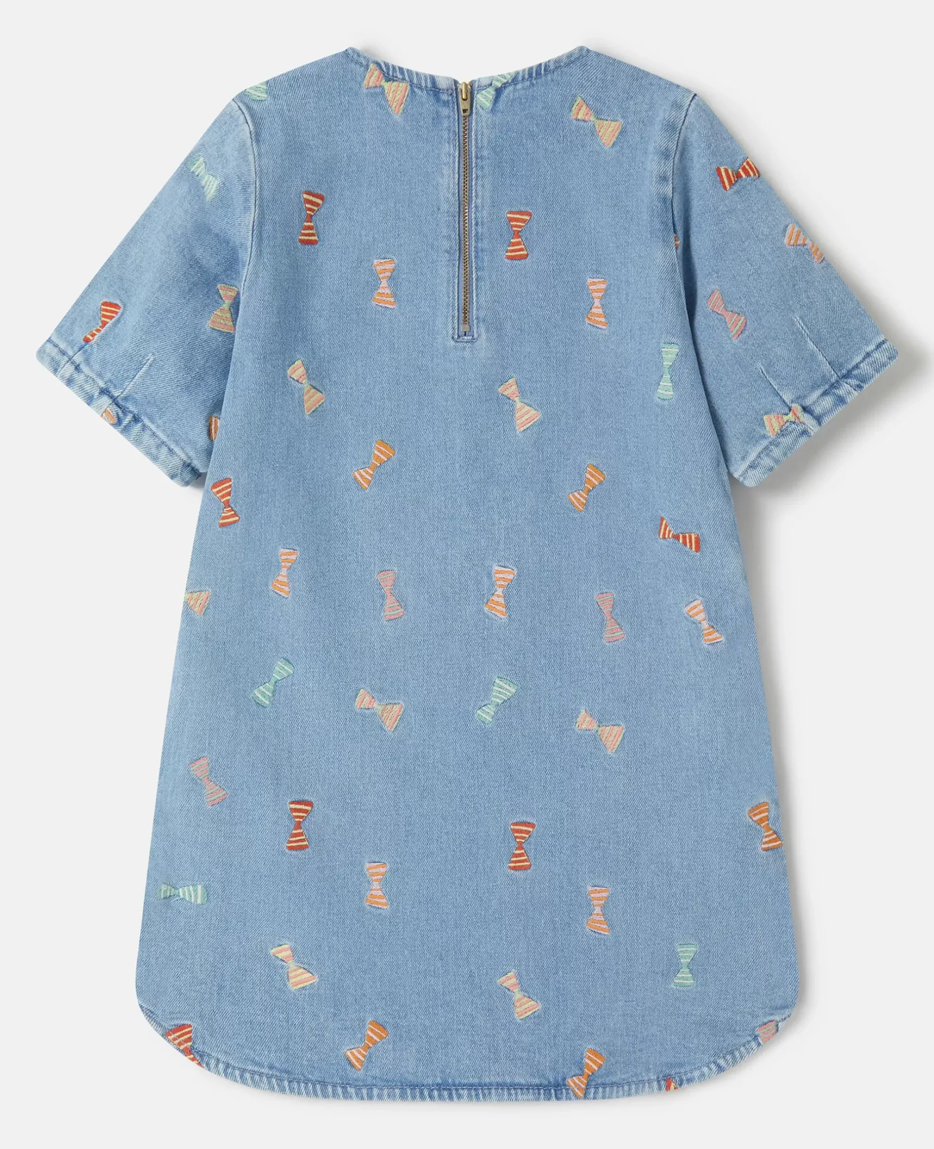Striped Bow Embroidery Denim Dress
