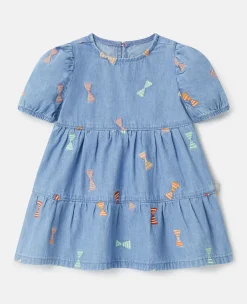 Striped Bow Print Denim Dress