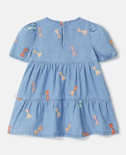 Striped Bow Print Denim Dress