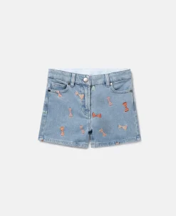 Striped Bow Print Denim Shorts