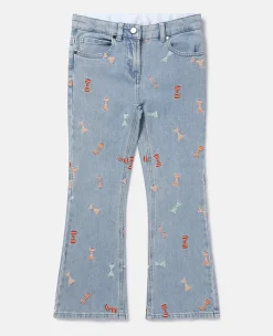 Striped Bow Print Flared Jeans