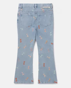 Striped Bow Print Flared Jeans