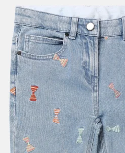 Striped Bow Print Flared Jeans