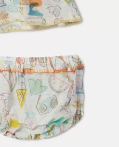 Summer Doodles Print Dress And Bloomers Set