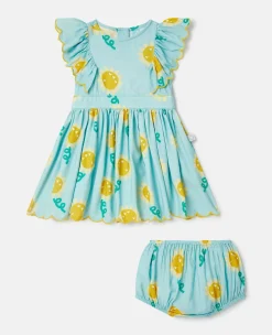 Sunflower Print Sleeveless Dress And Bloomers Set