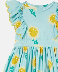 Sunflower Print Sleeveless Dress And Bloomers Set