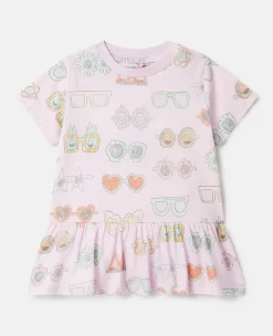 Sunglasses Doodle Print Frilled Dress