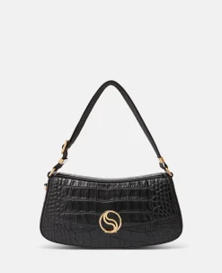 S-Wave Croc-Effect Embossed Shoulder Bag