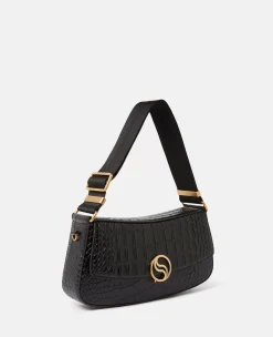 S-Wave Croc-Effect Embossed Shoulder Bag