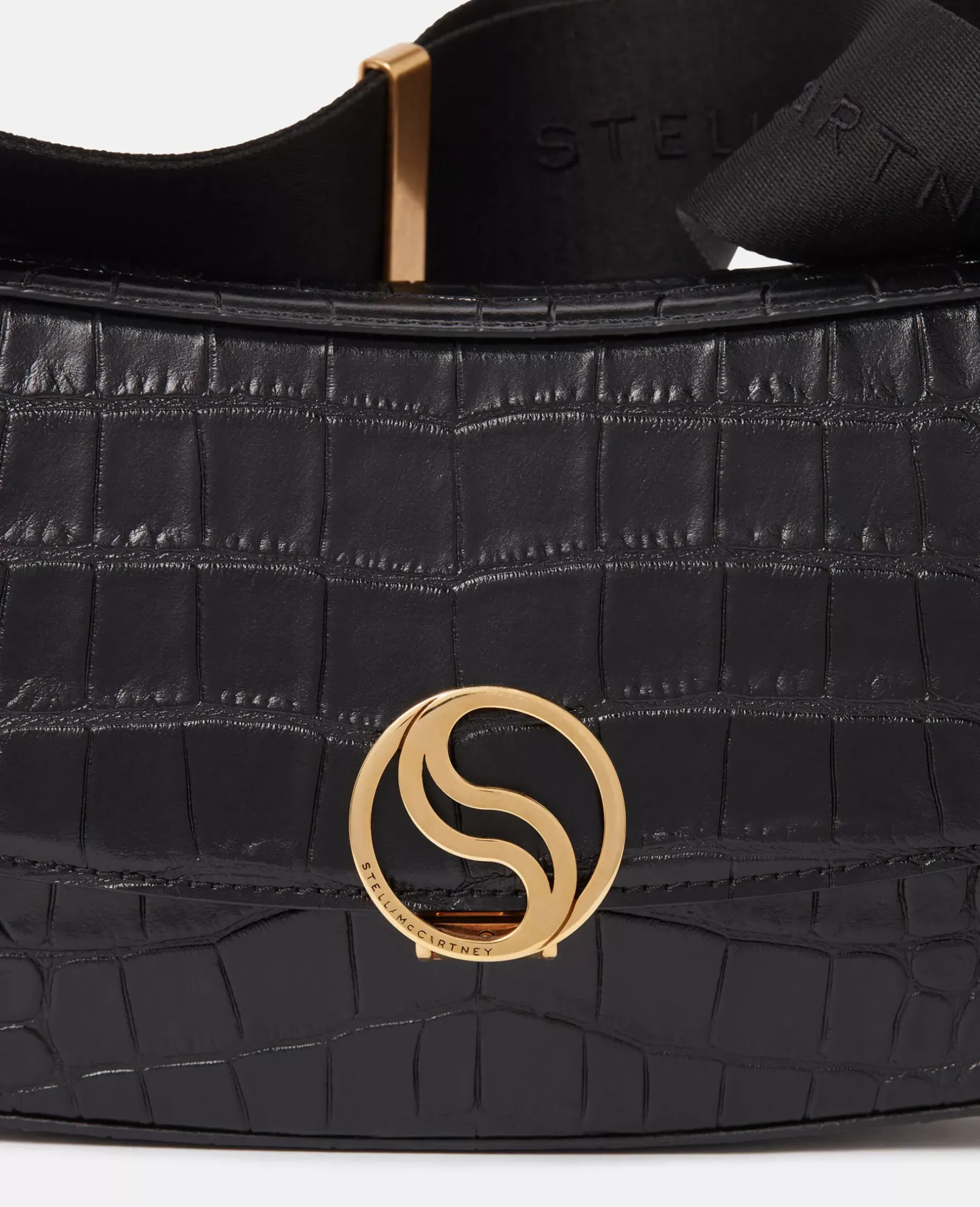 S-Wave Croc-Effect Embossed Shoulder Bag