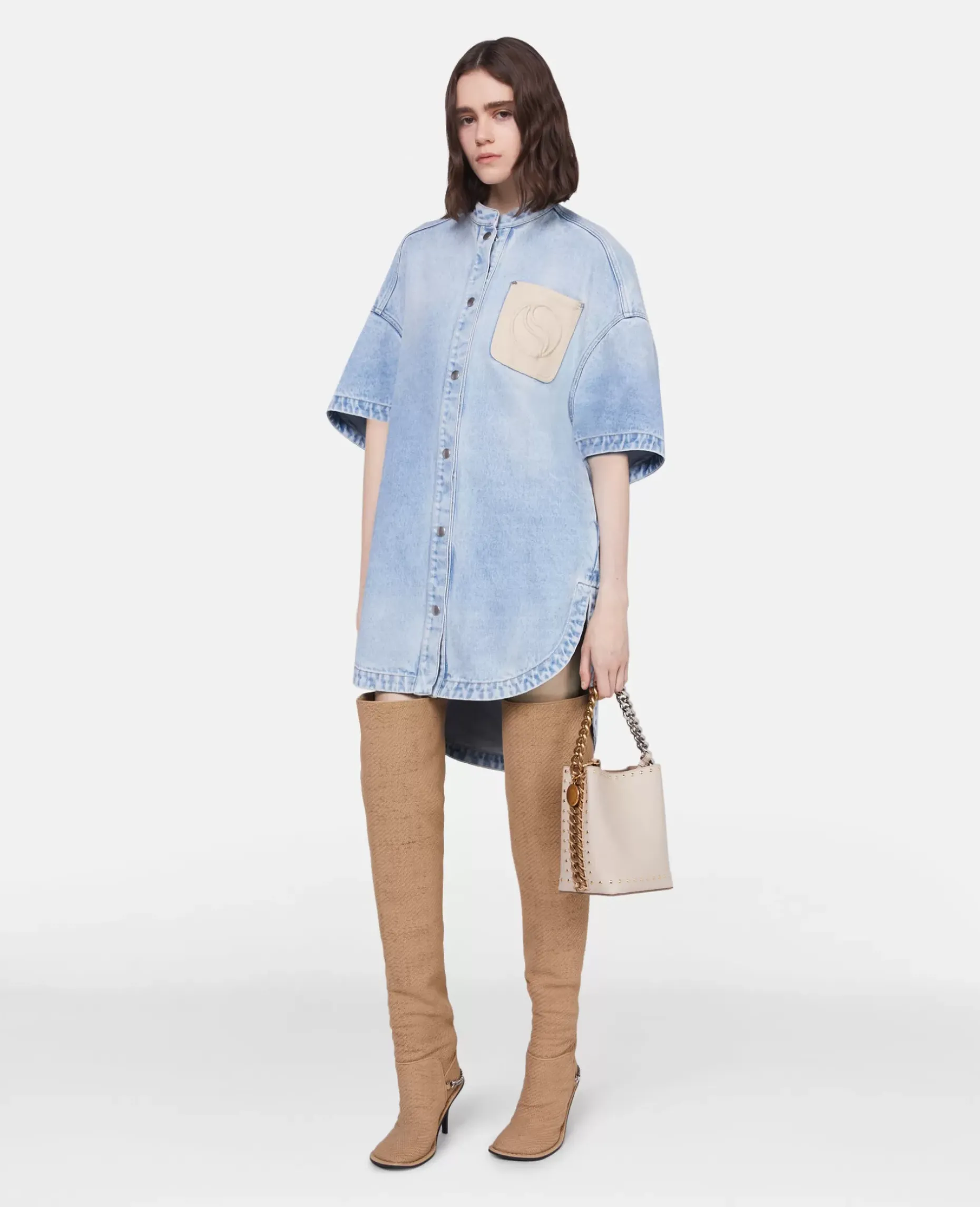 S-Wave Vintage Wash Collarless Denim Dress