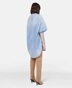 S-Wave Vintage Wash Collarless Denim Dress