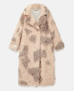 Tree Bark Print Long Teddy Coat