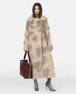 Tree Bark Print Long Teddy Coat