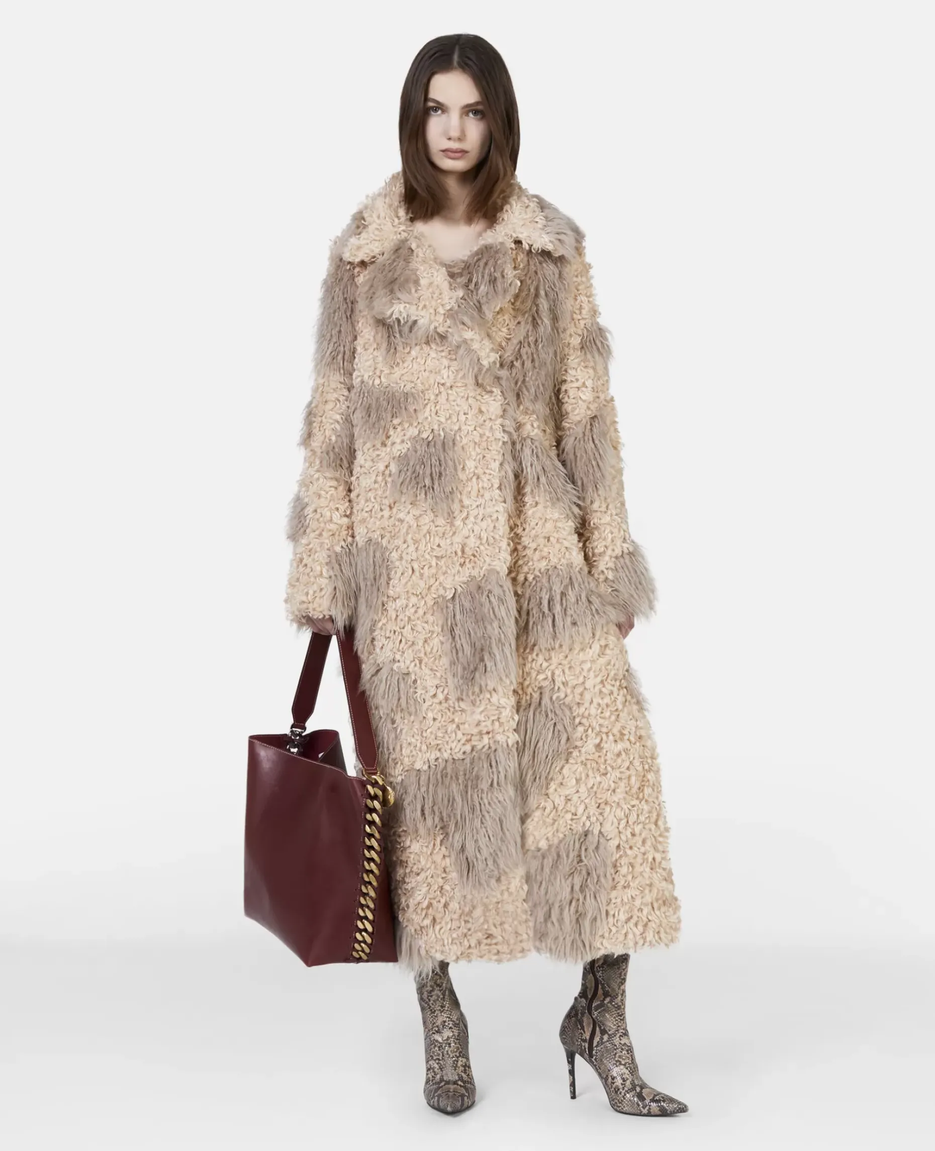 Tree Bark Print Long Teddy Coat