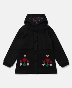 Tulip Embroidery Hooded Duffle Coat