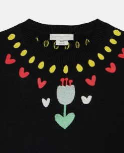 Tulip Embroidery Sweater Dress