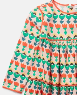 Tulip Print Layered Jersey Dress