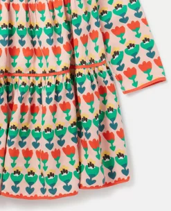 Tulip Print Layered Jersey Dress