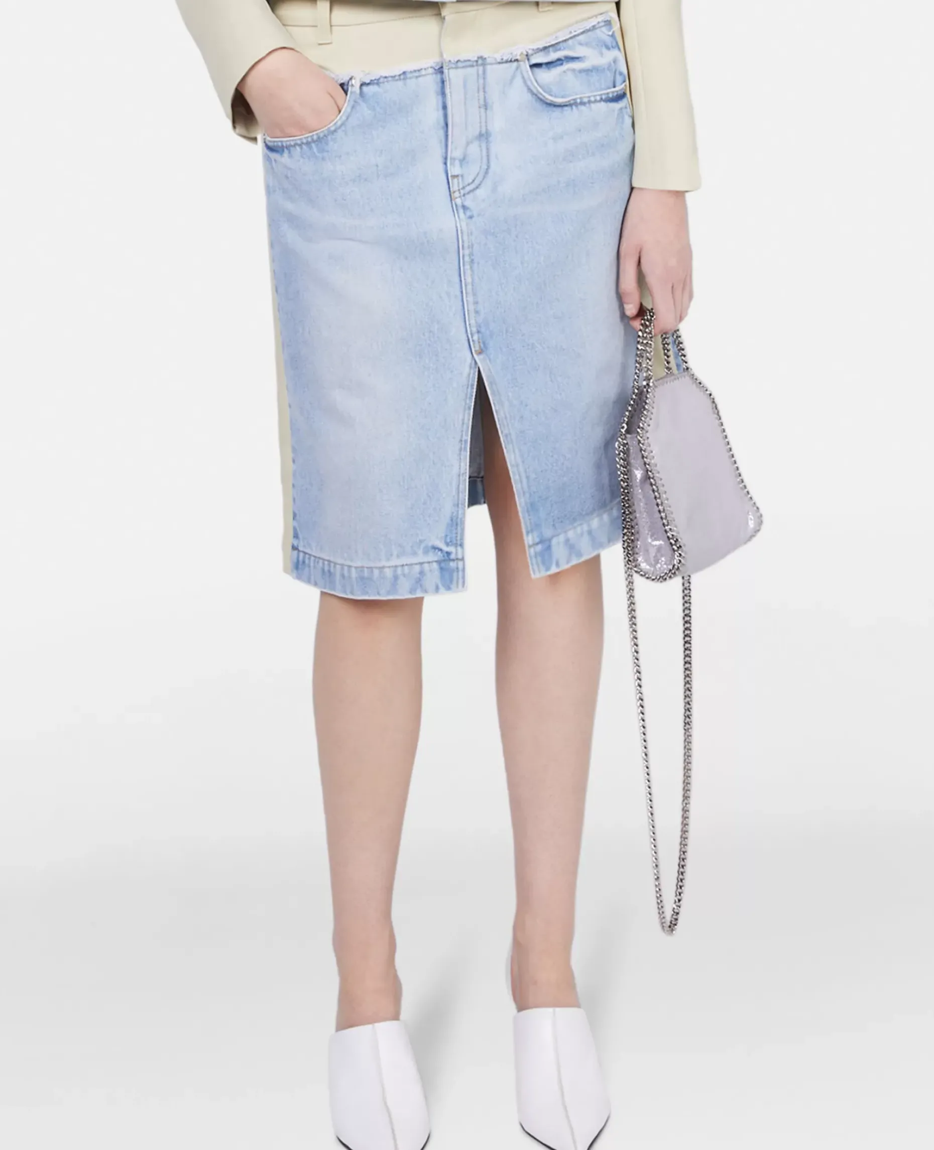 Two-Tone Panelled Denim Skirt