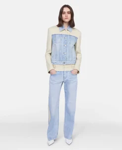 Two-Tone Panelled Straight Leg Jeans