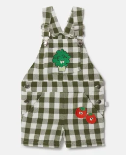 Veggie Embroidery Gingham Dungarees