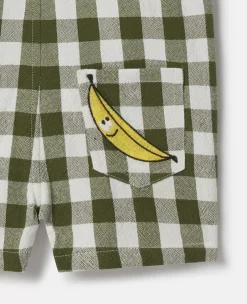 Veggie Embroidery Gingham Dungarees