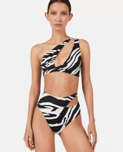 Zebra Print Cut-Out High-Waisted Bikini Briefs